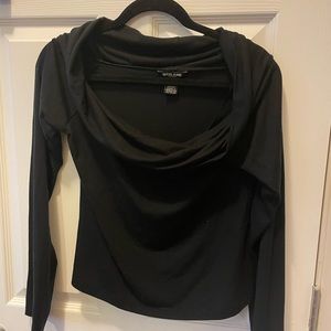 Guess Jeans long sleeve drape neck black top